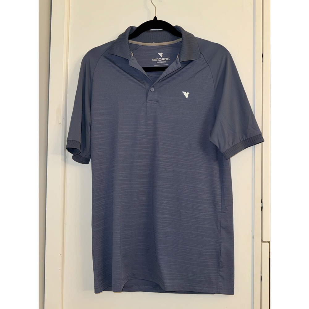 Macade Golf Concept Mens Performance Polo Shirt Slate Blue Slub Texture Small